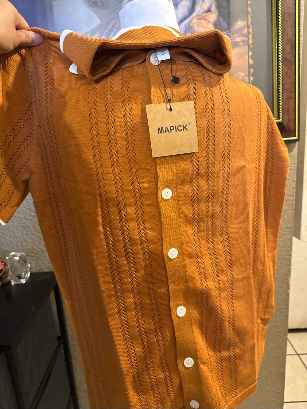 Men’s Orange Short-Sleeve Knit Polo Shirt